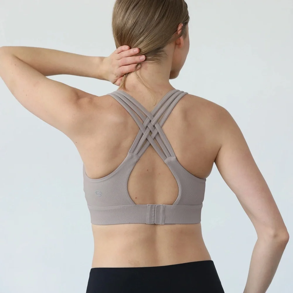 Sweat and Milk Chloe 4 Running Nursing & Pumping Sports Bra (Ribbed Chai) size L - Picture 8 of 10